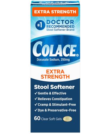 Colace Extra Strength Stool Softener for Gentle Effective Constipation Relief #1 Doctor Recommended Stool Softener Brand 250 mg Docusate Capsules 60 Count (Pack of 1)