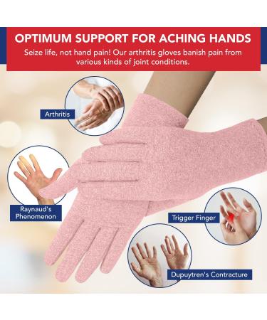 Doctor Developed Full Fingered Arthritis Compression Gloves (Pink) + Handbook for Joint Conditions, Raynauds & Carpal Tunnel | Size L - Buy Online on GoSupps.com