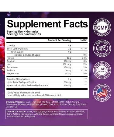 3 in 1 Whey Protein Gummies | Creatine Monohydrate | Collagen 0 Sugar Pure Protein Source Muscle & Energy Support Berry Flavor for Women and Men - Buy Online on GoSupps.com