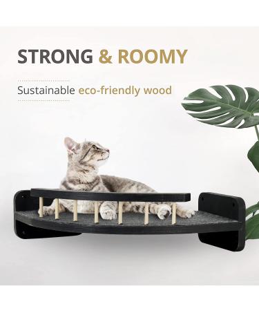 Cat Hammock with 3 Steps - Wall Mounted Cat Climbing Shelf & Scratching Post - Indoor Cat Shelves and Perches - Plush Covered - Black - Buy Online on GoSupps.com
