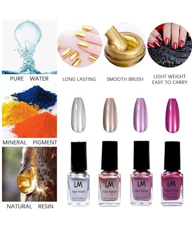 Metallic Nail Polish - Quick Dry Mirror Finish | 4 Colors: Light Pink Dark Pink Silver Rose Gold | Long Lasting 6ML Nail Varnish - No UV Required - Buy Online on GoSupps.com