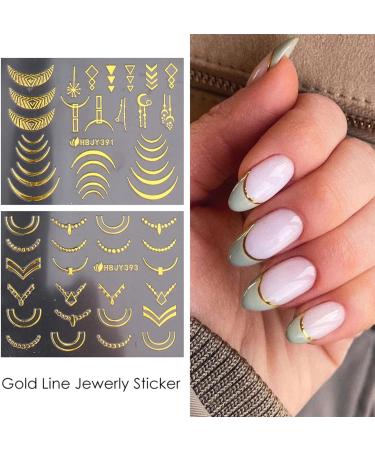 Gold Flowers Nail Stickers Decals - Self-Adhesive 3D Golden Line Supplies for DIY Manicure - Nail Art Decoration for Women and Girls - Buy Online on GoSupps.com