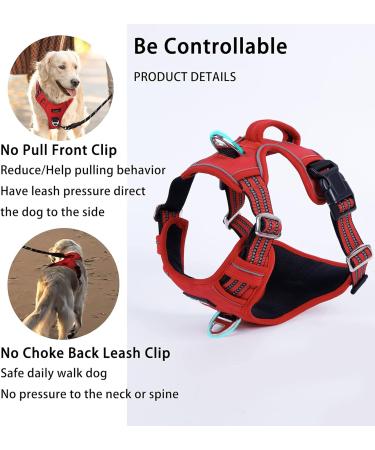 Funfox No Pull Dog Harness for Large Dogs - Adjustable Breathable Safety Harness in Red - XL Size - Buy Online on GoSupps.com