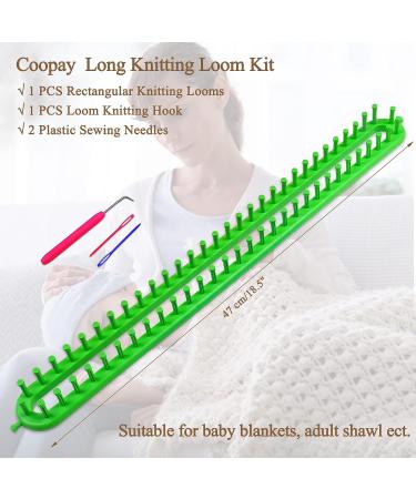 Coopay 47cm Green Knitting Loom Kit for Beginners - Rectangle Looms for Blanket, Scarf, and Shawl Crochet - Includes Hook, Needles, and Sparse Pegs - Buy Online on GoSupps.com