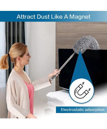 FUUNSOO Microfiber Duster with Extension Pole - 30-100 Inches | Retractable Gap Dust Brush Cleaner for High Ceiling Fans, Cobwebs, Blinds, and Furniture - Gray - Buy Online on GoSupps.com