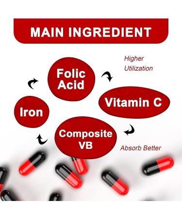 Iron 18mg Supplement with Vitamin C, B Complex & Folic Acid for Optimal Absorption - Non-GMO Vegetarian Iron Capsule for Men and Women - Buy Online on GoSupps.com