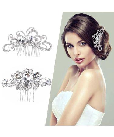 2 PCS Wedding Bride Hair Comb Set - Crystal Flower Headpiece for Women and Girls (Silver) - Buy Online on GoSupps.com