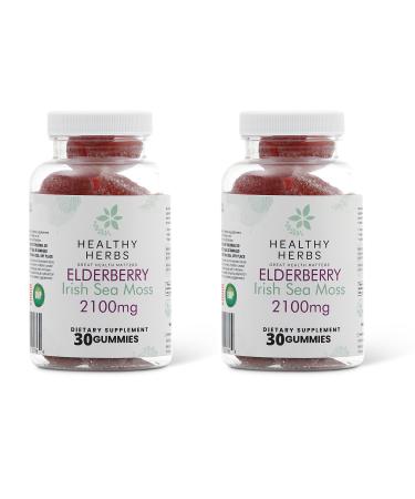 Healthy Herbs Organic Sea Moss Gummies - Concentrated 2100mg Irish Sea Moss + Elderberry Essentials Blend - Advanced Once-Daily Formulation Made with Apple-Extracted Gummy (2-Pack)