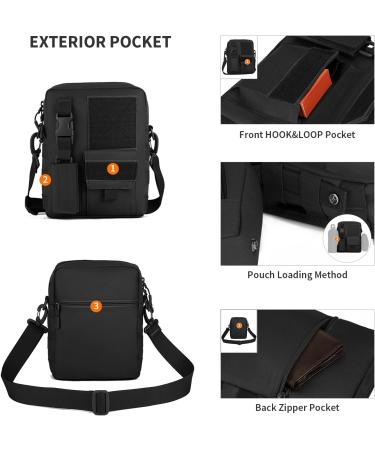 HUNDVP Tactical Shoulder Bag | Molle Military Crossbody Bag | Waterproof Army Messenger Bag for Outdoor Sports & Camping (Black) - Buy Online on GoSupps.com