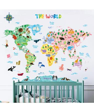DECOWALL SG2-1615S Animal World Map Kids Wall Stickers Decals Peel and Stick Removable for Nursery Bedroom Living Room decor baby educational nation worldwide Animals World Map - Buy Online on GoSupps.com