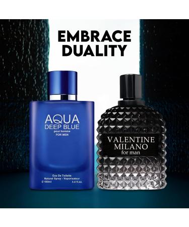 Valentine Milano/Aqua Deep Blue 2PCS Eau De Toilette for Men-Fresh Romantic Scent Perfume for Men 3.4 Fl Oz Each Mens Cologne For All Skin Daily Used Valentine/Aqua Deep Blue - Buy Online on GoSupps.com