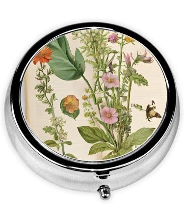 Floral in The Old Book Round Pill Box - 3 Compartment Mini Decorative Travel Medicine Organizer - Buy Online on GoSupps.com
