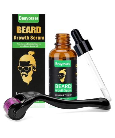 Beayosses Beard Growth Kit Beard Kit Derma roller with Beard Growth Serum Oil (1oz) Stimulate Beard and Hair Growth - Gifts for Men Dad Him Boyfriend Husband Brother