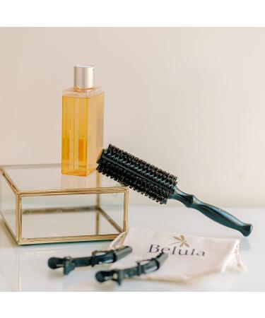 Belula 100% Soft Boar Bristle Round Brush for Blow Drying Set | Medium 2.1 Wooden Barrel | Adds Volume & Body | Free Hair Clips & Travel Bag - Buy Online on GoSupps.com