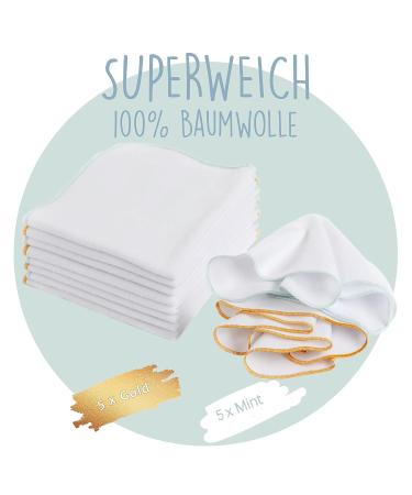 Mimadu Baby Washcloth Set | Oeko-Tex Cotton Towels for Infants | 10-Pack 25x25 cm Gold Mint | Soft & Safe Baby Care - Buy Online on GoSupps.com