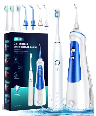 Water Flosser with Electric Toothbrush Combo,BAIBB Portable Cordless Dental Oral Irrigator with 6 Modes & 3 Sonic Modes Toothbrush,4 Jet Tips and 4 Brush Heads,Oral Care Kit for Teeth Cleaning