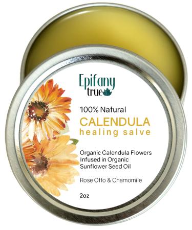 Epifany True 100% Natural Calendula Salve 2oz | Dry Skin Soothing Balm Eczema Cream Rashes Bruises Bug Bite Itch Relief | Organic Calendula Organic Beeswax