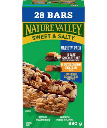 NATURE VALLEY - VALUE PACK - Dark Chocolate Nut and Salted Caramel Chocolate Chewy Nut Sweet and Salty Granola Bars Variety Pack Pack of 28 Bars 980 grams Snack Bars Made with Whole Grains - Buy Online on GoSupps.com