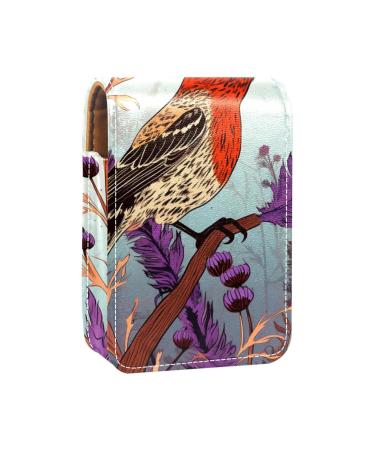 Travel Lipstick Organizer Case Lipstick Case Portable Makeup Bag With Mirror Bird Purple Flower Bush J658l3eivq