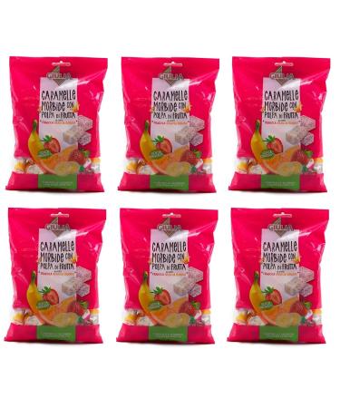 Italian Gourmet E.R. La Giulia Caramelle Morbide con Polpa di Frutta (Giulia Soft Caramel with Fruit Paste) - Pack of 6 soft candies with fruit paste in strawberry orange and banana flavors - 150g