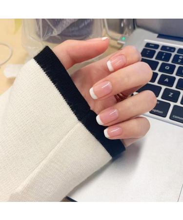 24 Pcs French False Nails Short Square Press on Nails Full Cover False Nails Nude Reusable Semi-Transparent Nails for Women and Girls Nail Art Accessories - Buy Online on GoSupps.com