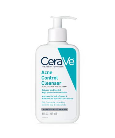 CeraVe Face Wash Acne Treatment | 2% Salicylic Acid Cleanser with Purifying Clay for Oily Skin | Blackhead Remover and Clogged Pore Control | Fragrance Free, Paraben Free & Non Comedogenic| 8 Ounce 8 Fl Oz (Pack of 1)