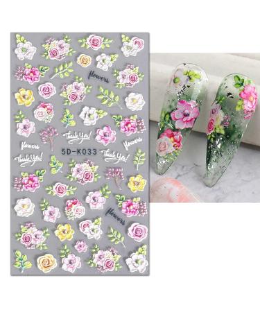 JMEOWIO 3D Embossed Spring Flower Nail Art Stickers Decals - 4 Sheets - Buy Online on GoSupps.com