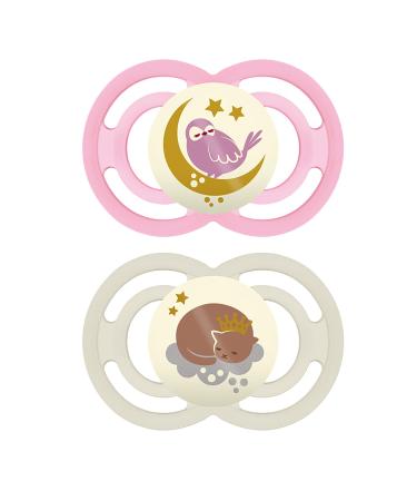 MAM Perfect Night Pacifiers Glow in the Dark Pacifiers (2 Pack 1 Sterilizing Pacifier Case) Pacifiers 16 Plus Months Best Pacifier for Breastfed Babies Baby Girl Pacifier Girl Pacifiers