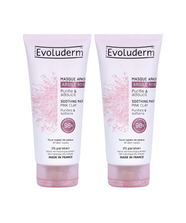 Evoluderm EVOLUDERM - Soothing Pink Clay Mask - 100 ml - 98% natural origin - Vegan - Made in France - Pack of 2 x 100 ml