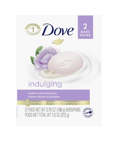 Dove Beauty Bar Gentle Skin Cleanser Moisturizing for Gentle Soft Skin Care Indulging Sweet Cream More Moisturizing Than Bar Soap 3.75 Ounce (Pack of 2) Peony 3.75 Ounce (Pack of 2)
