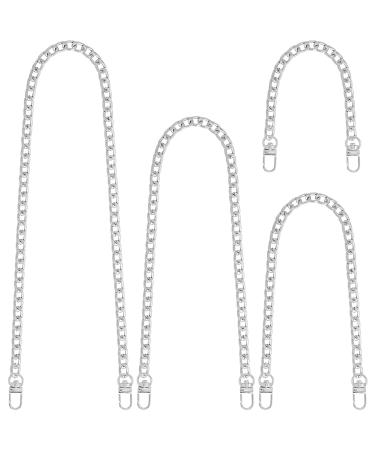 Yuronam 4 Different Sizes Flat Purse Chain Iron Bag Link Chains Shoulder Straps Chains with Metal Buckles Hook for Replacement, DIY Handbags Crafts, 47.2/31.5/15.7/7.9 Inches(Silver) Multi size Silver