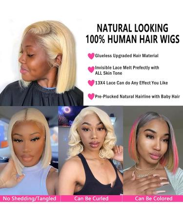 Superlook Blonde Bob Wig Human Hair 613 Lace Front 10 13X4 HD Transparent Pre Plucked 180% Density Short Wig for Women - Buy Online on GoSupps.com