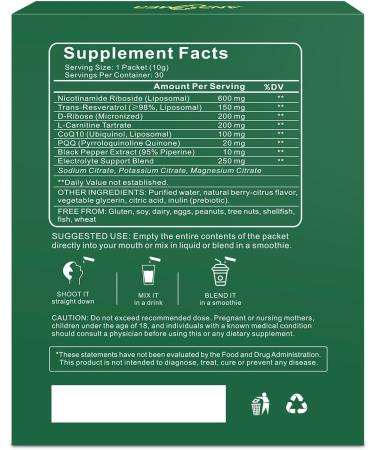 ANPOMER NAD Supplement with Liposomal Nicotinamide Riboside 600mg, Resveratrol, CoQ10, PQQ & D-Ribose, Electrolyte Blend, 30 Liquid Packets - Buy Online on GoSupps.com