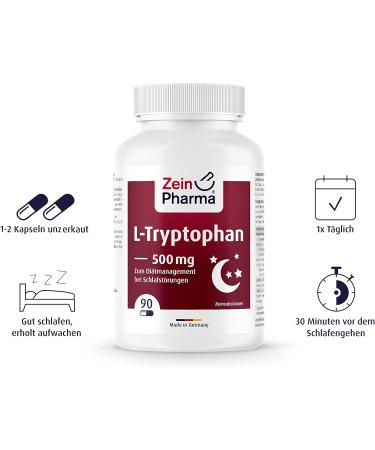  ZeinPharma ZeinPharma L-Tryptophan 500mg 90 capsules (diet for 6 weeks) Dietary treatment for sleep disorders Made in Germany - Buy Online on GoSupps.com