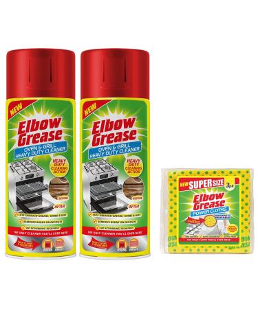 2X Elbow Grease Oven & Grill Heavy Duty Cleaner Spray (2X 400 ML)- Powerful Oven & Grill Deep Cleaner - with 1 Pack Elbow Grease Power Cloth 2X Elbow Grease Oven Cleaner Spray + Power Cloth