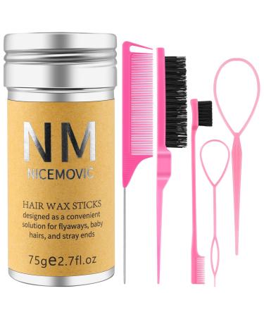 Hair Wax Stick Set for Flyaways Hair Accessories for Women Girls Teen Girls Trendy Stuff Hair Styling Tools Slick Stick Baby Hair Gel Christmas/Birthday Gifts Stocking Stuffers for Women Kids (Pink)