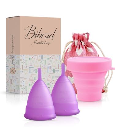 Bibrad menstrual cup - 2 menstrual cups of the sizes L sterilizer and cotton carrier bag - 100% soft medical silicone washable and reusable (L -L)