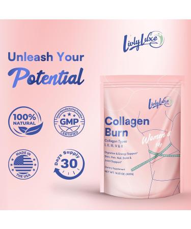 LivLyLuxe Collagen Burn Powder for Women - Weight Loss Supplements for Belly Fat Burning Metabolism Booster Designed for Effective and Healthier Fat Loss - 420g - Buy Online on GoSupps.com