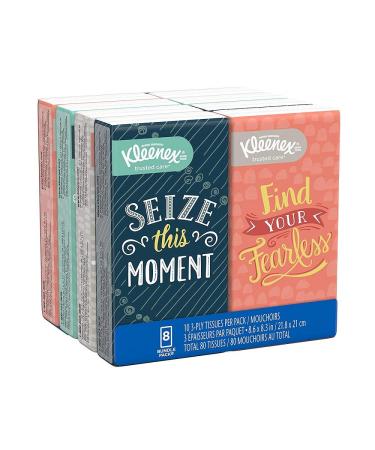 Kleenex Facial Tissues, On-The-Go Small Packs, Travel Size, 10 Tissues per Go Pack 10 Count (Pack of 8)