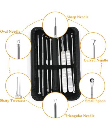 CiciIng Blackhead Remover Tool 9-in-1 Stainless Steel Pimple Extractor Set with Non-slip Handle Includes Pimple Patch for All Skin Types Silver - Buy Online on GoSupps.com