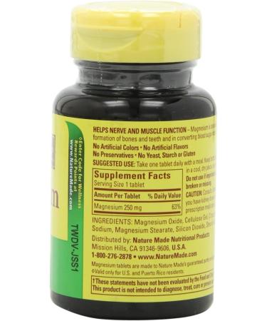 Nature Made Magnesium 250 mg - 100 Tablets | Supports Muscle & Nerve Health - Buy Online on GoSupps.com