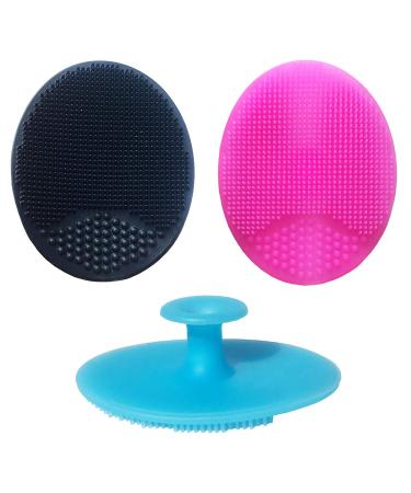 Silicone Face Scrubbers Exfoliator Brush&Baby Bath Brush& Facial Cleansing Brush&Baby Cradle Cap Brush&Silicone Massage Brush,Suitable for Adult Facial Cleansing and Baby Bathing (SMALL-3PCS) 3 Piece Set