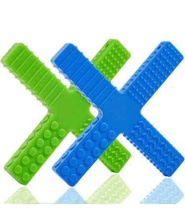 Nearbyme 2 Pack Sensory Chew Stick Toys for Baby Kids Boys and Girls Silicone Chewing Stick for Autistic Chewers ADHD Baby Nursing or Special Needs Blue Green