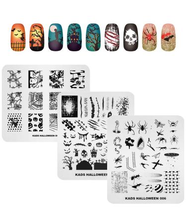 Kads nail stamps 3-part stencil set with stamp nail art panels Halloween design spider pumpkin lantern witch skeleton - Buy Online on GoSupps.com