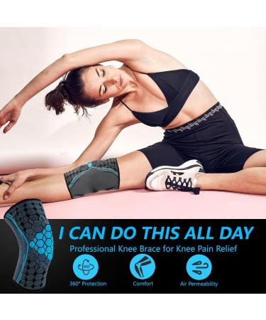 Buy JBT Knee Braces for Pain Relief - Compression Knit with Patella Gel Pad & Stabilizers | X-Large Blue - Buy Online on GoSupps.com