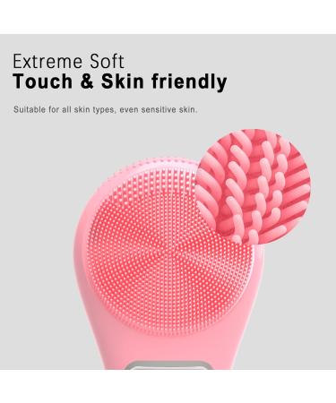 Silicone Face Scrubber Exfoliator | Rechargeable Sonic Facial Cleansing Brush with LCD Screen for Men & Women - Deep Cleansing & Exfoliating in Pink - Buy Online on GoSupps.com