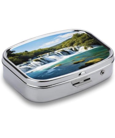 Krka River Waterfalls Pill Box 2 Compartment Decorative Organizer | Portable Metal Medicine Case for Pocket & Purse - Buy Online on GoSupps.com