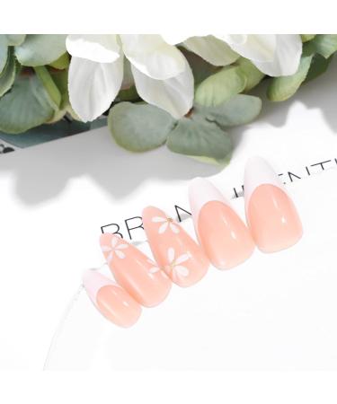 Sethexy Flower Almond False Nails - 24PCs Pink French Press-On Acrylic Nails for Women & Girls - Buy Online on GoSupps.com