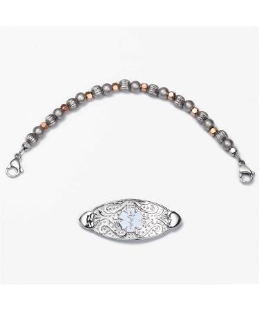 Customized Medical Alert ID Beaded Bracelet for Women | Free Engraving | Stainless Steel Personalized Emergency Identification | 6.5-8.5 Inches - Buy Online on GoSupps.com