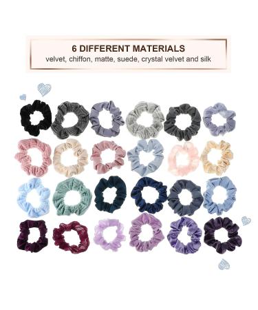 24-Piece Women's Hair Scrunchies Set | Elastic Hair Ties for Girls | Jumbo & Soft | Classic Colors | Multi Materials - Buy Online on GoSupps.com